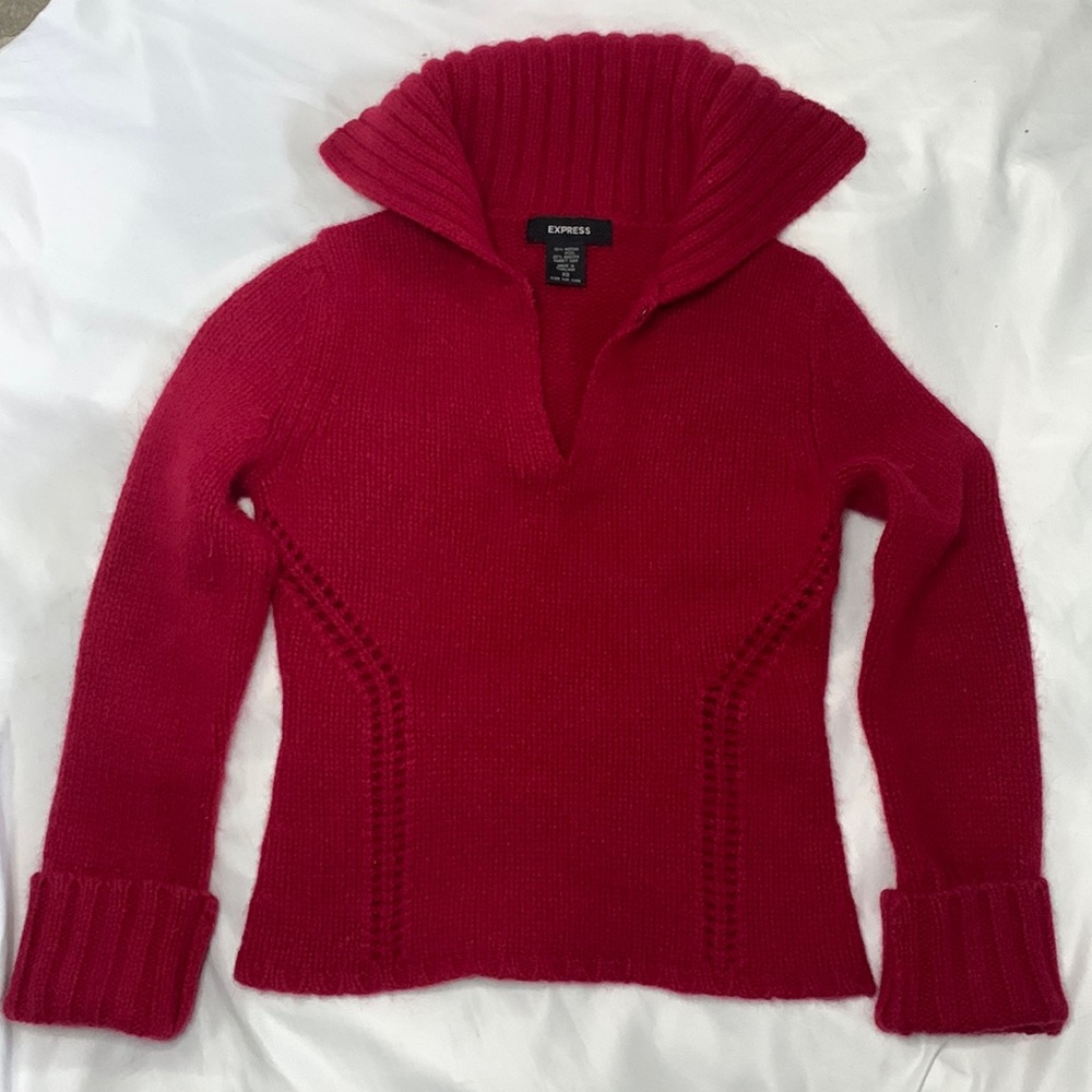 Red, V-neck, Sweater